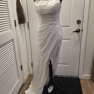 Chic White Strapless Evening Gown